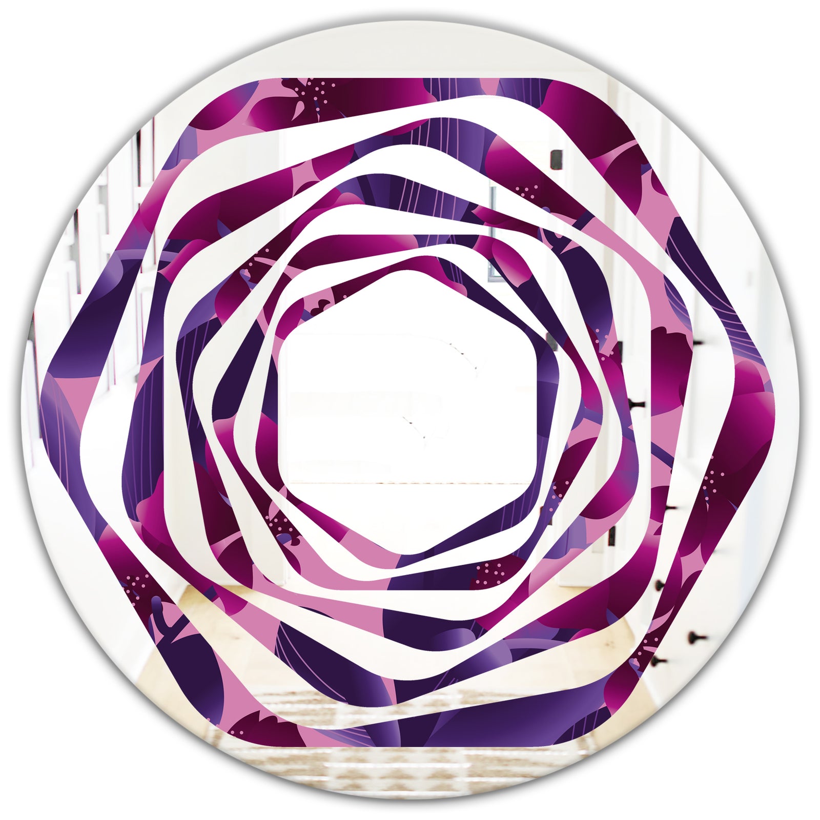 Orchid blossom colorful pattern - Modern Round or Oval Wall Mirror - Whirl