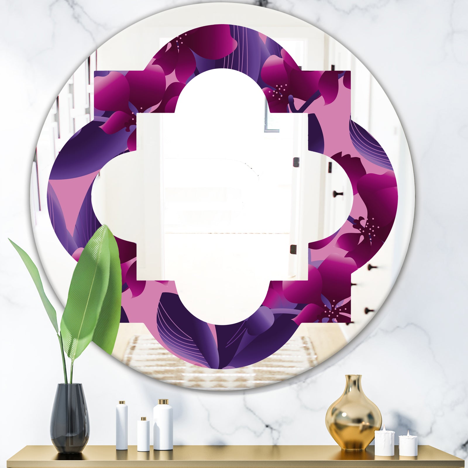 Orchid blossom colorful pattern - Modern Round or Oval Wall Mirror - Quatrefoil