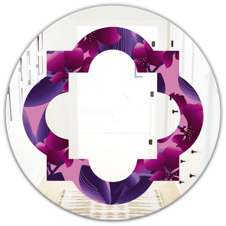 Orchid blossom colorful pattern - Modern Round or Oval Wall Mirror - Quatrefoil
