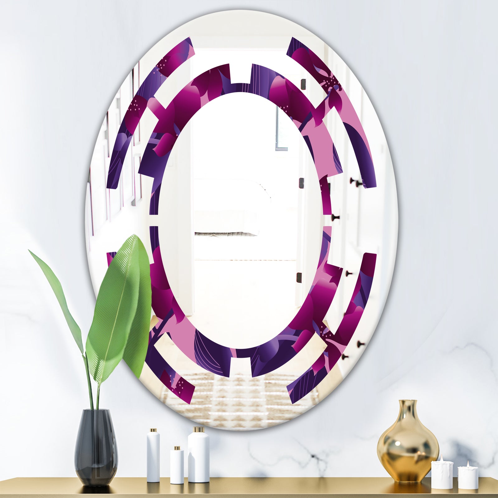 Orchid blossom colorful pattern - Modern Round or Oval Wall Mirror - Space