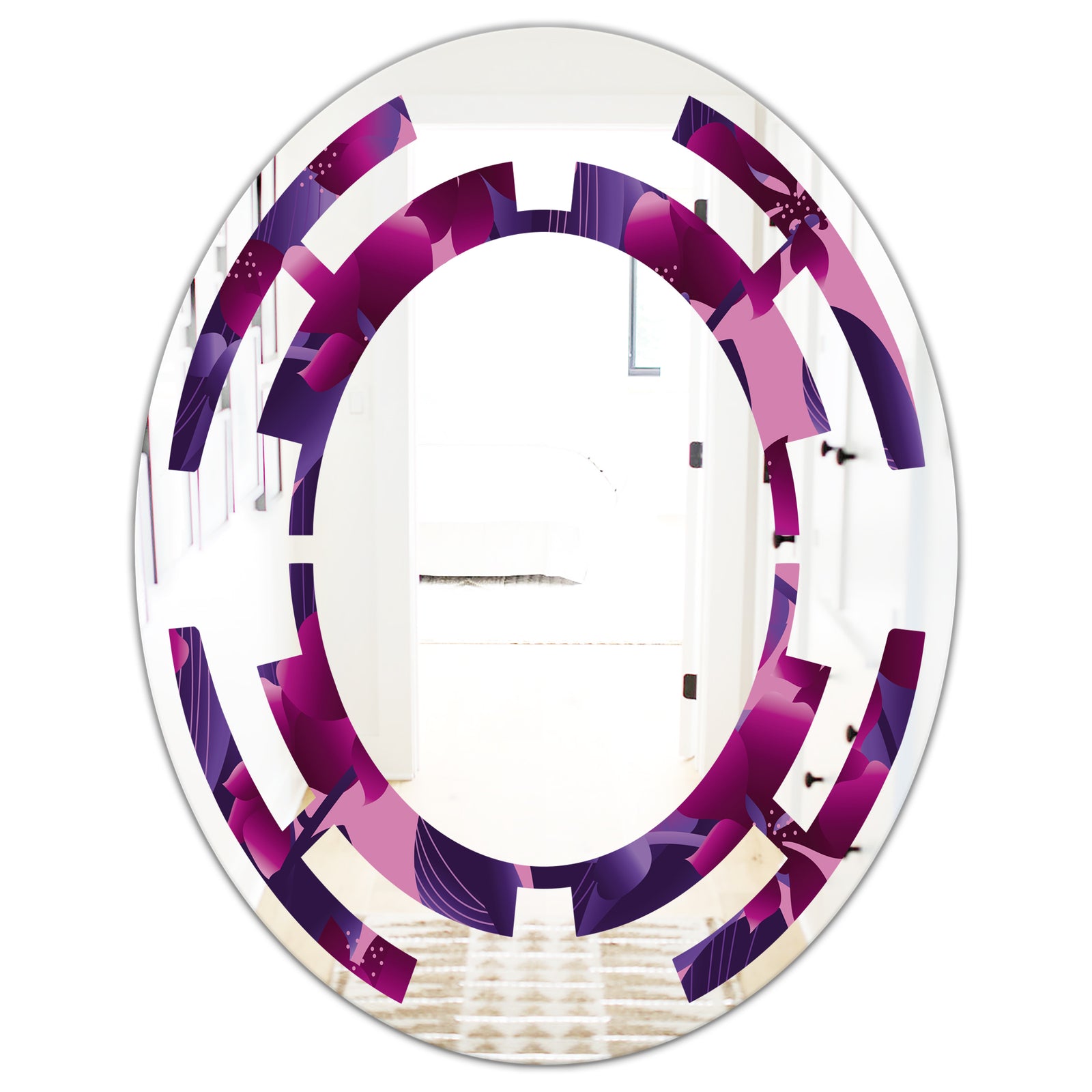Orchid blossom colorful pattern - Modern Round or Oval Wall Mirror - Space