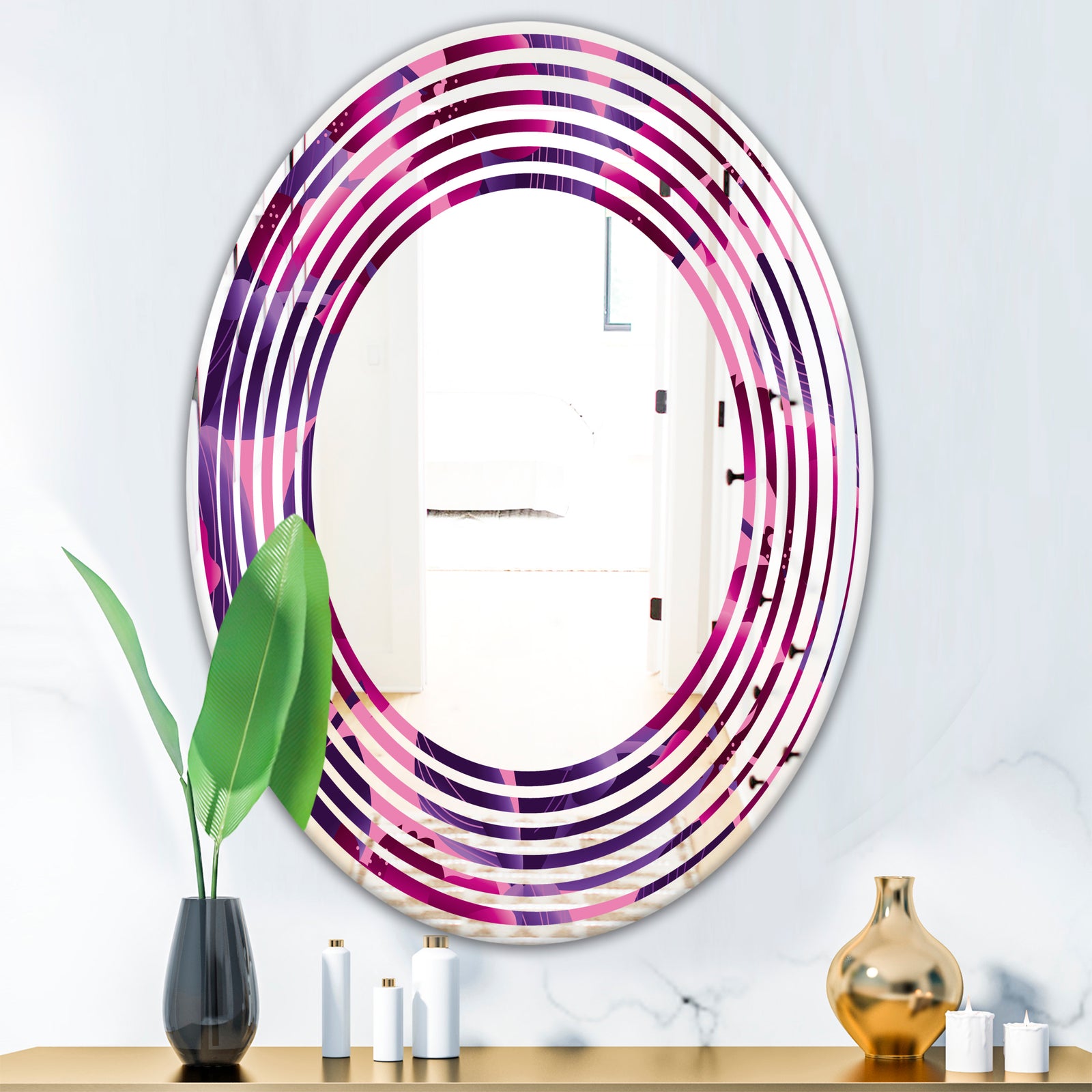 Orchid blossom colorful pattern - Modern Round or Oval Wall Mirror - Wave