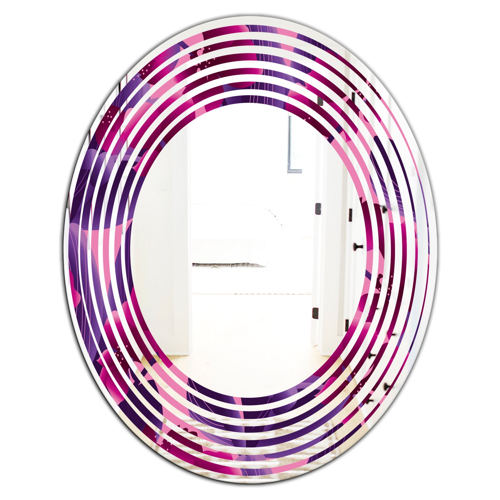 Orchid blossom colorful pattern - Modern Round or Oval Wall Mirror - Wave