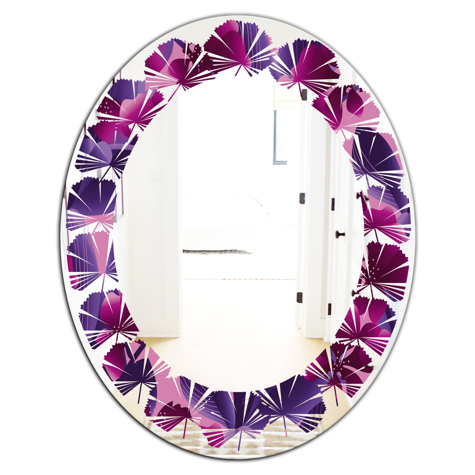 Orchid blossom colorful pattern - Modern Round or Oval Wall Mirror - Leaves
