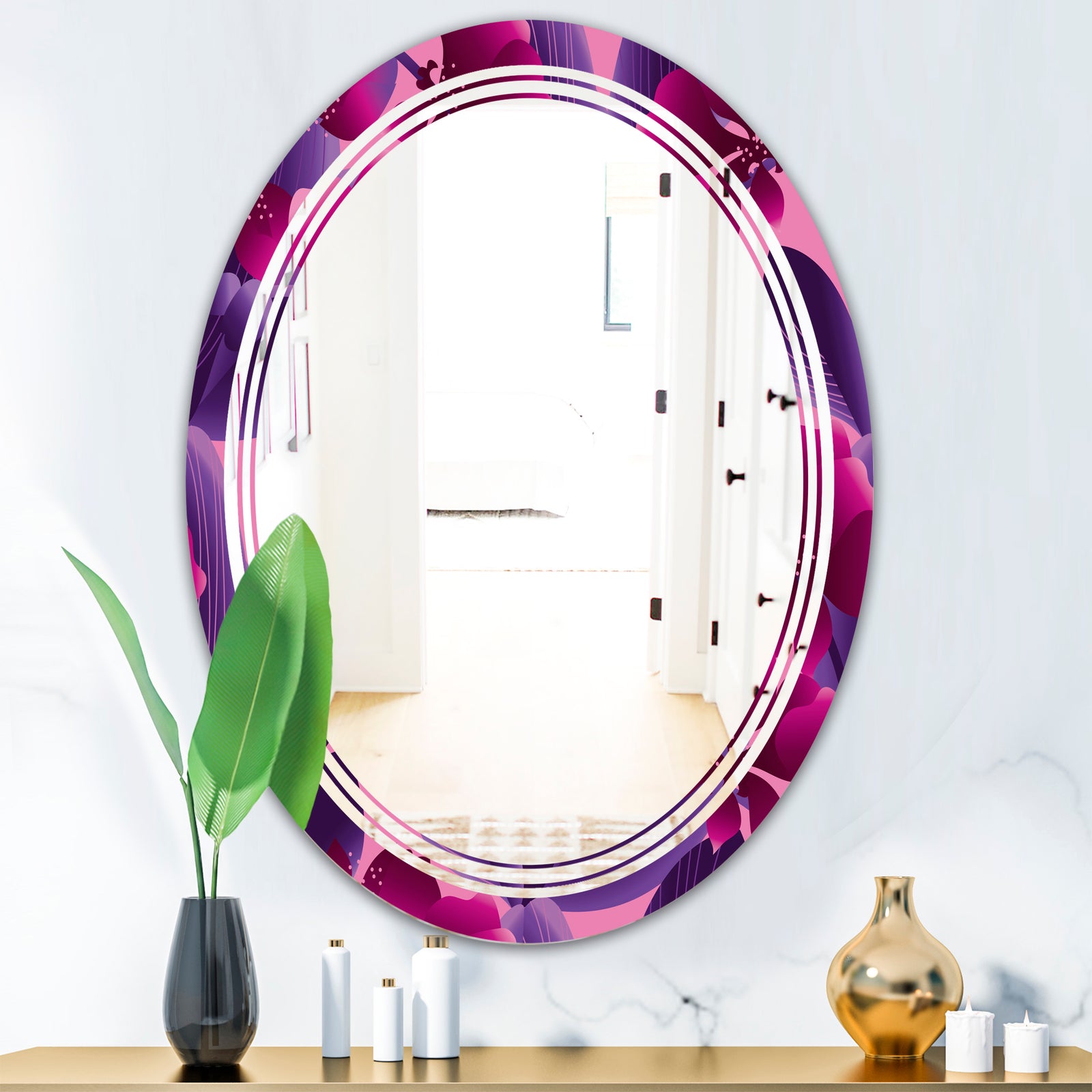 Orchid blossom colorful pattern - Modern Round or Oval Wall Mirror - Triple C