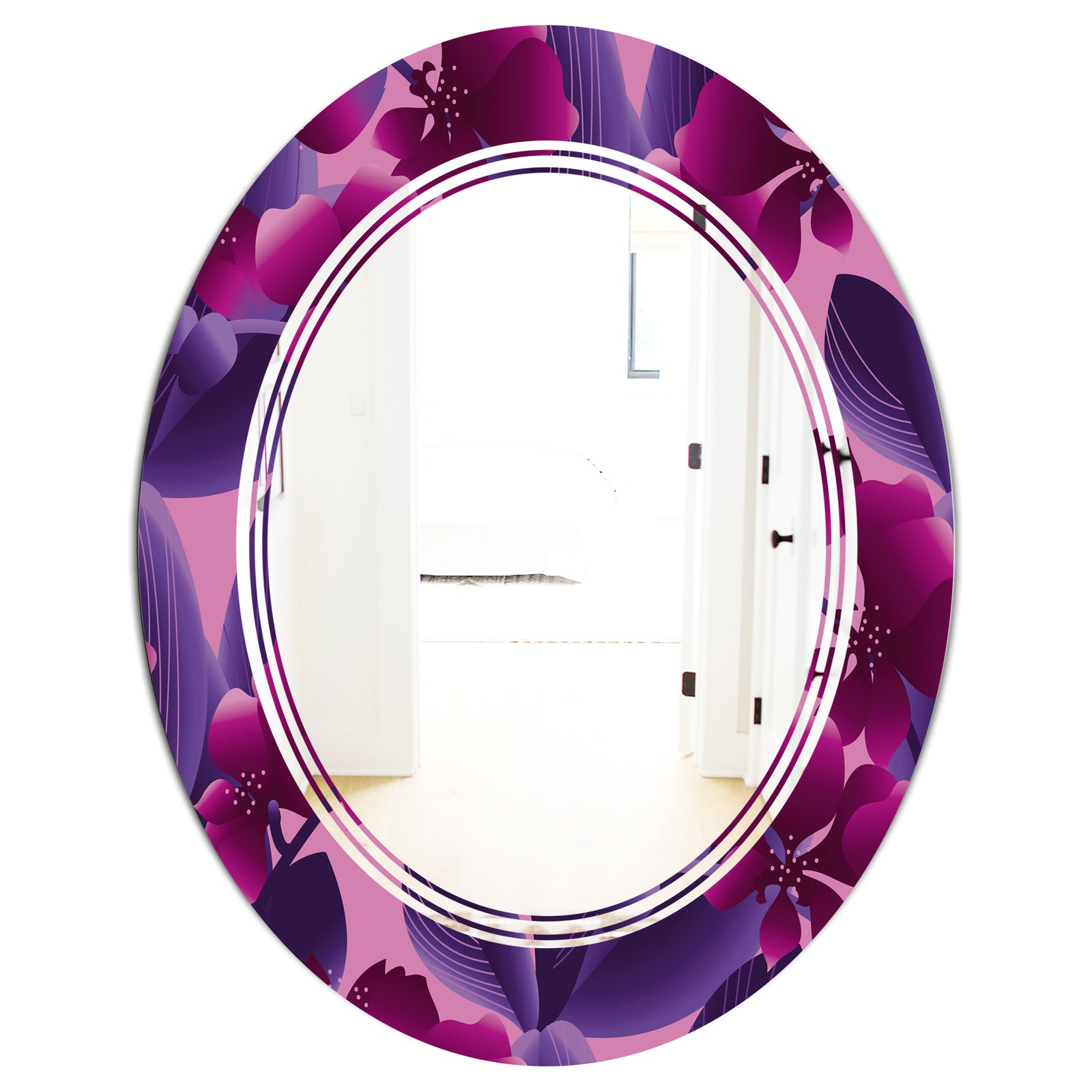 Orchid blossom colorful pattern - Modern Round or Oval Wall Mirror - Triple C