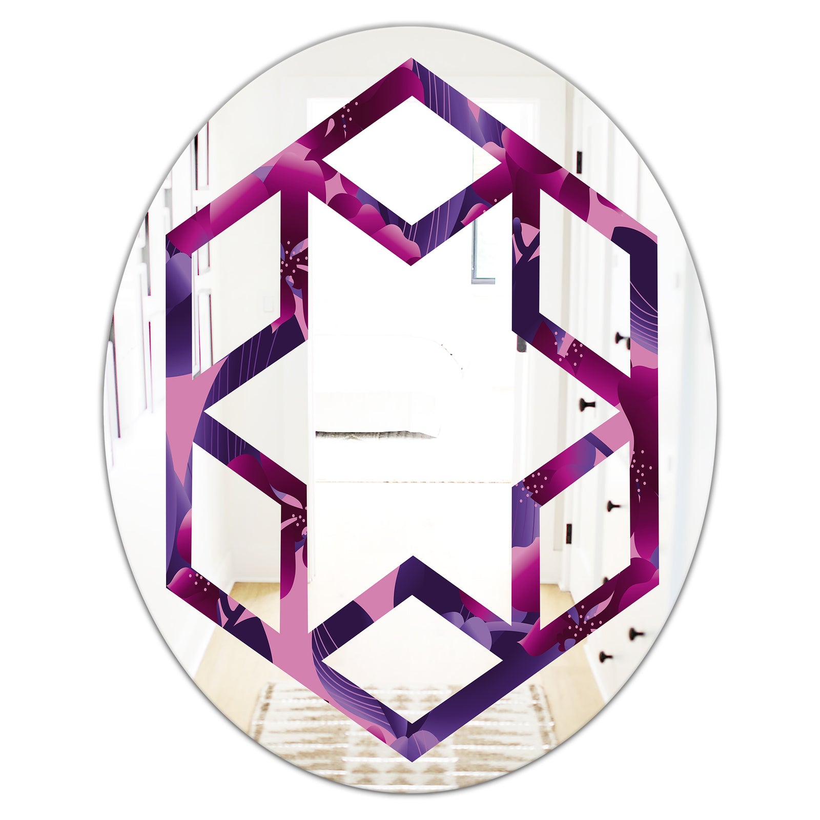 Orchid blossom colorful pattern - Modern Round or Oval Wall Mirror - Hexagon Star