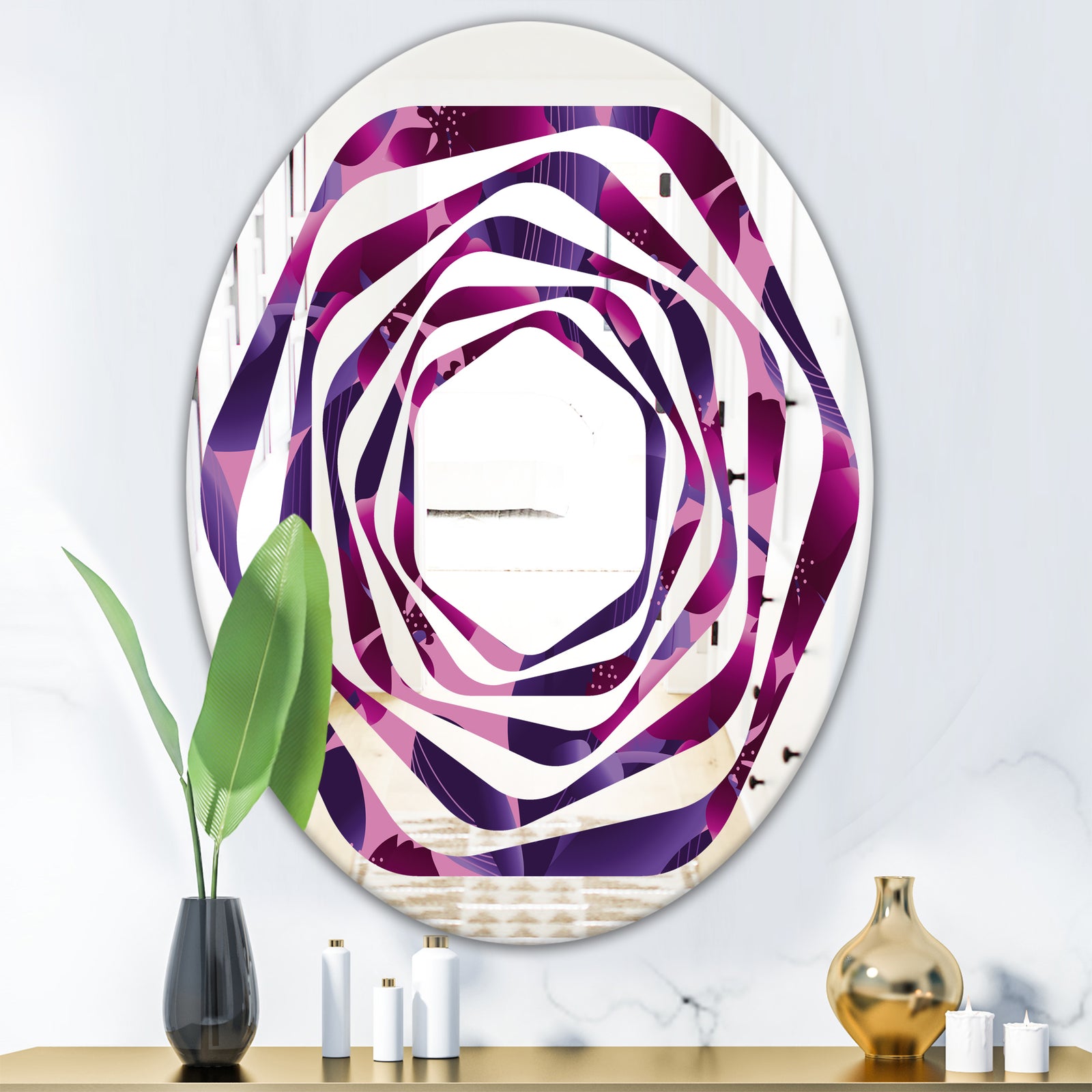 Orchid blossom colorful pattern - Modern Round or Oval Wall Mirror - Whirl
