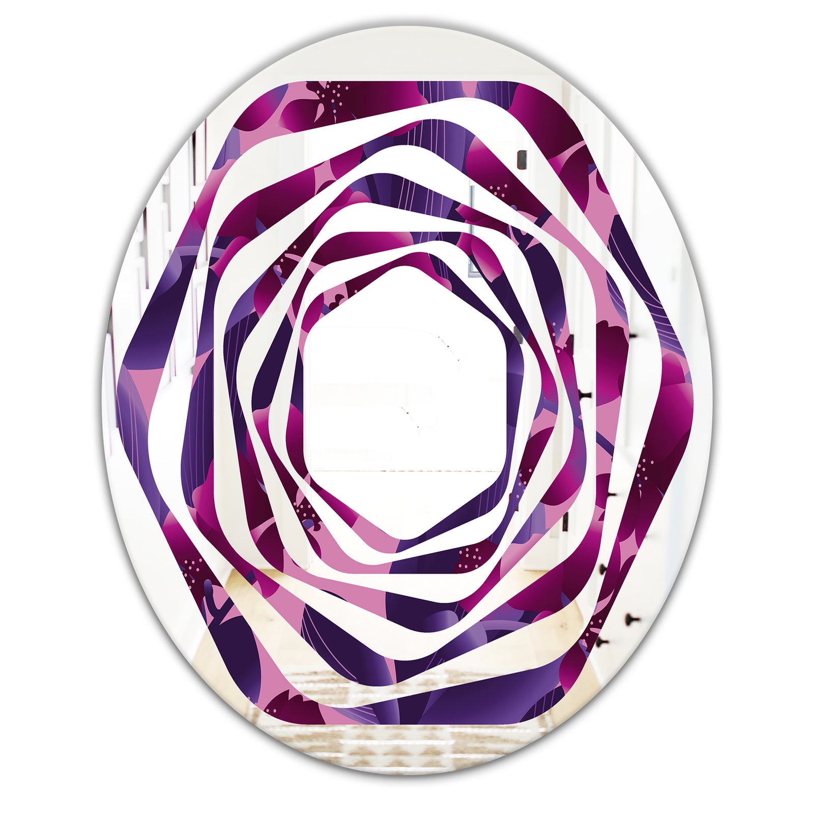 Orchid blossom colorful pattern - Modern Round or Oval Wall Mirror - Whirl