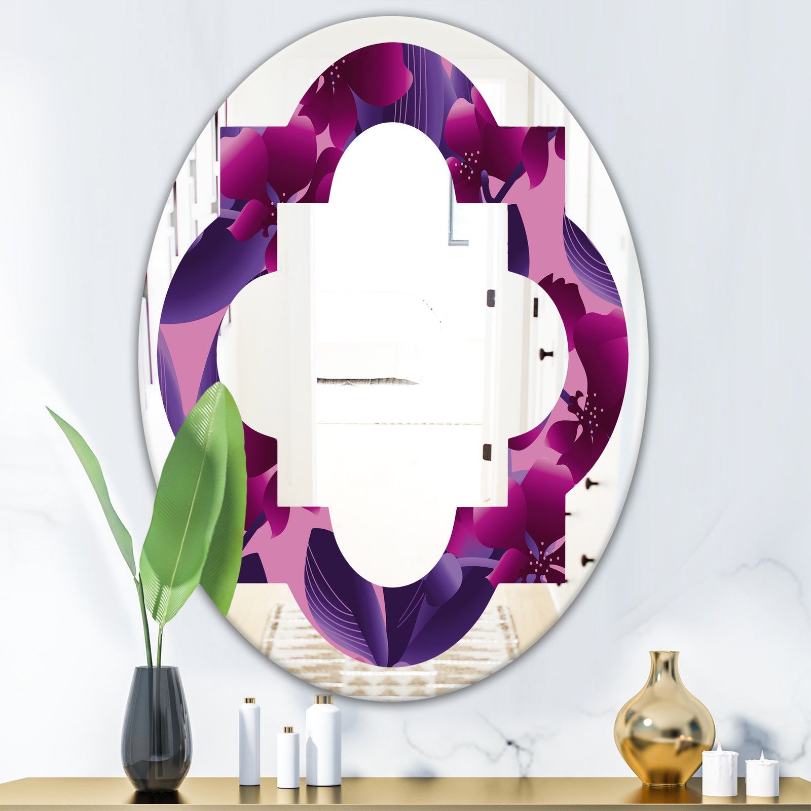 Orchid blossom colorful pattern - Modern Round or Oval Wall Mirror - Quatrefoil