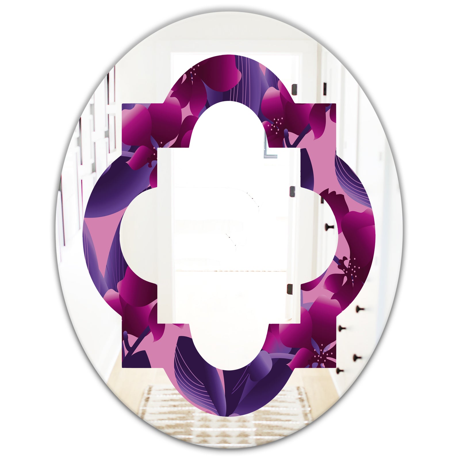 Orchid blossom colorful pattern - Modern Round or Oval Wall Mirror - Quatrefoil