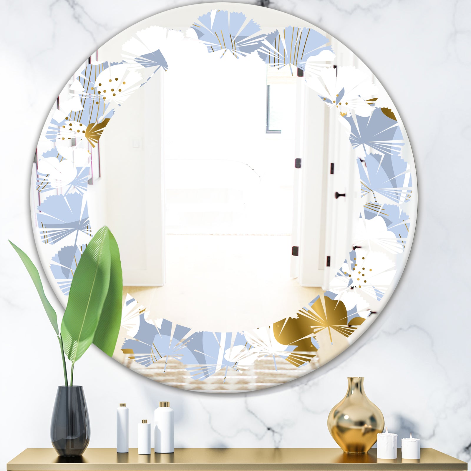 Orchid blossom color pattern - Modern Round or Oval Wall Mirror - Leaves
