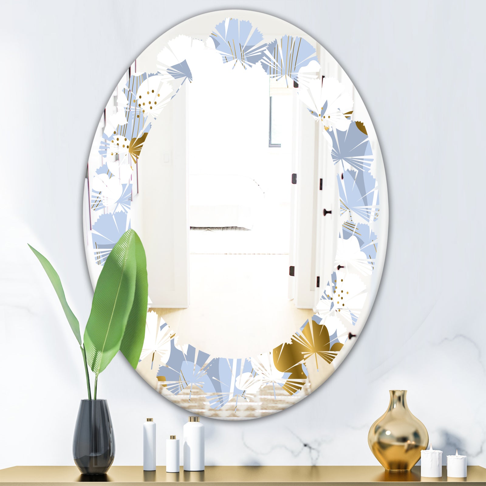 Orchid blossom color pattern - Modern Round or Oval Wall Mirror - Leaves
