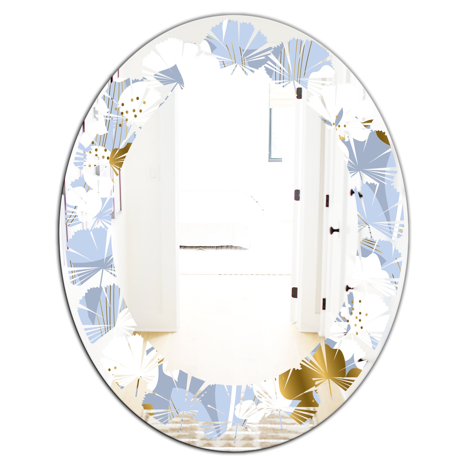 Orchid blossom color pattern - Modern Round or Oval Wall Mirror - Leaves