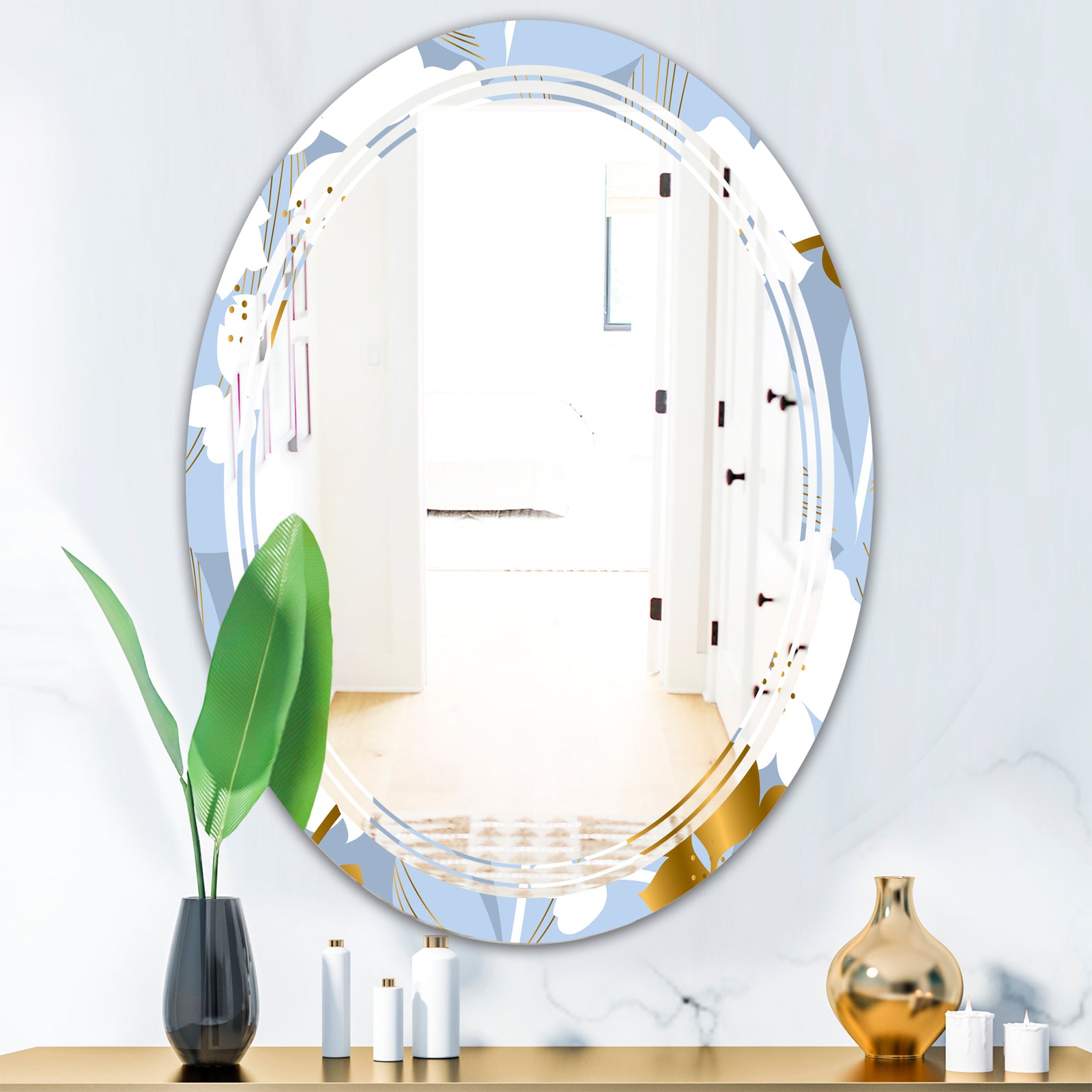 Orchid blossom color pattern - Modern Round or Oval Wall Mirror - Triple C