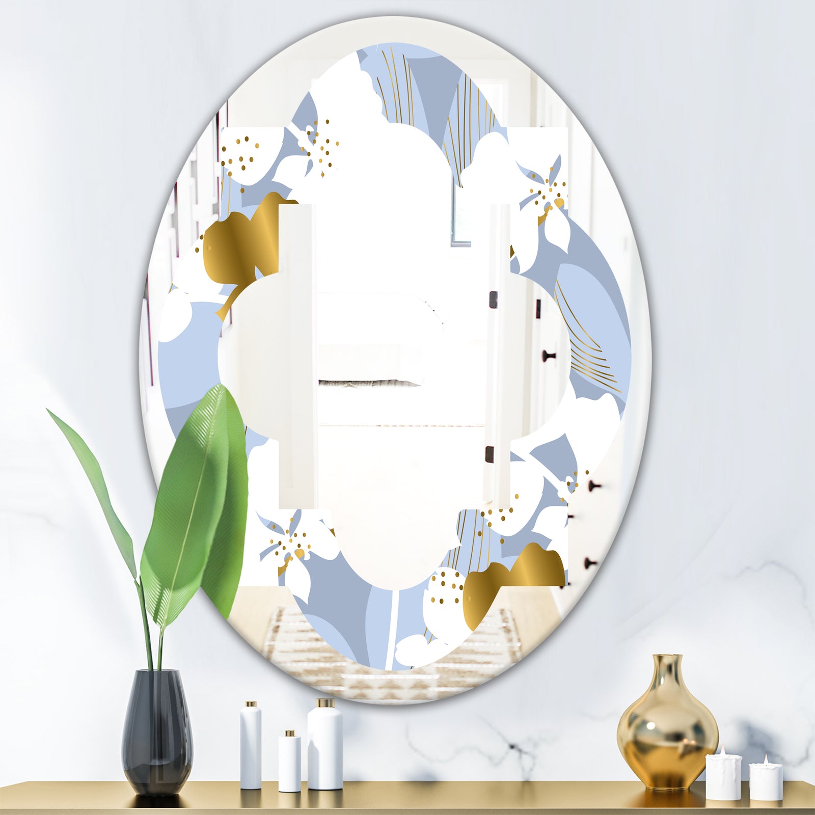 Orchid blossom color pattern - Modern Round or Oval Wall Mirror - Quatrefoil