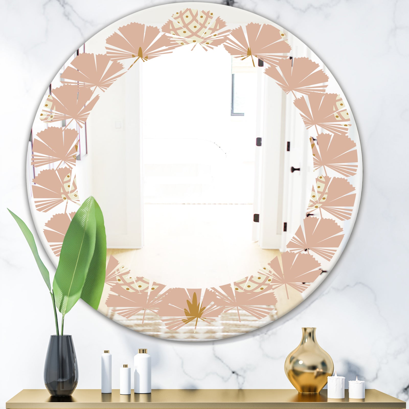 Pineapple Summer Bliss VII - Modern Round or Oval Wall Mirror - Leaves