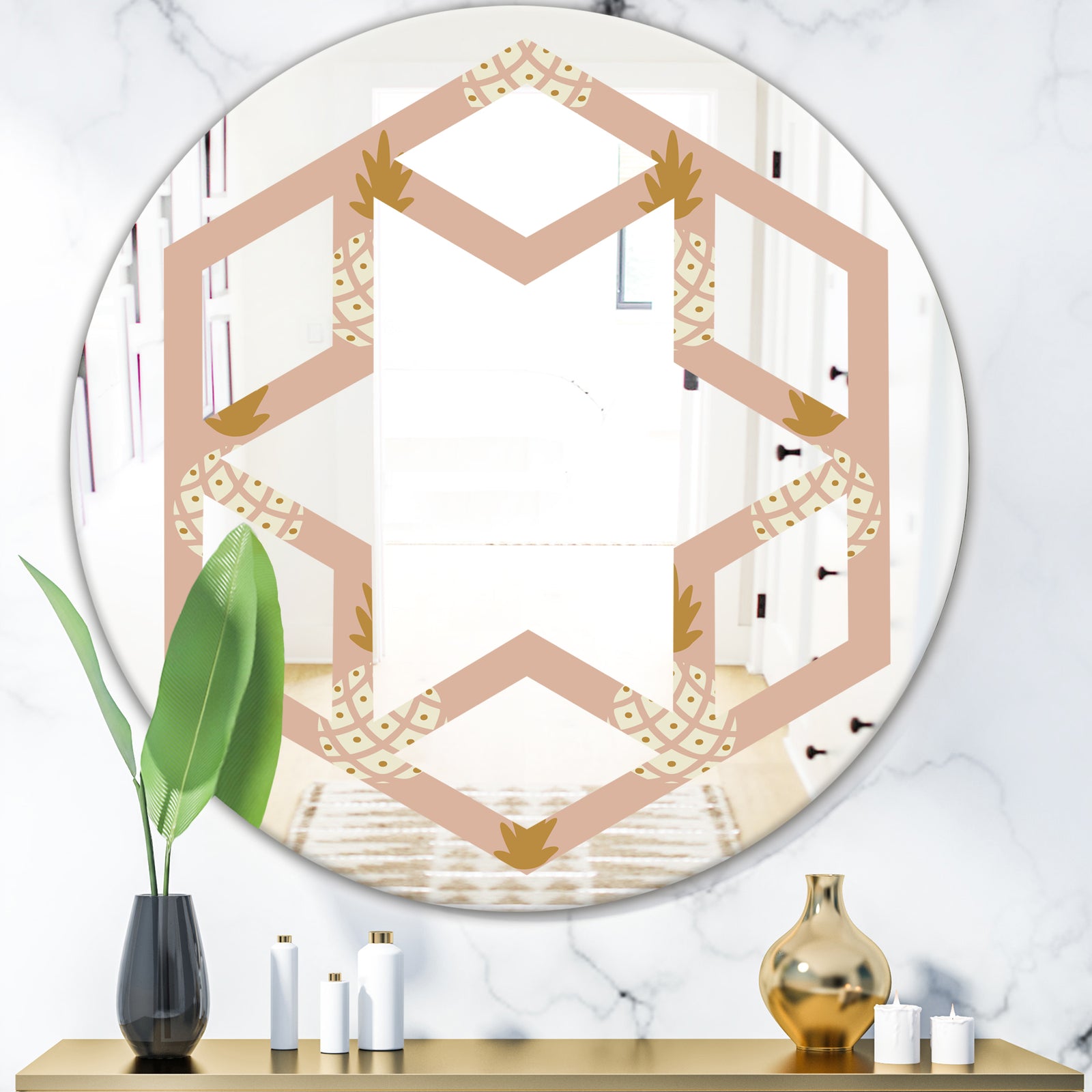 Pineapple Summer Bliss VII - Modern Round or Oval Wall Mirror - Hexagon Star