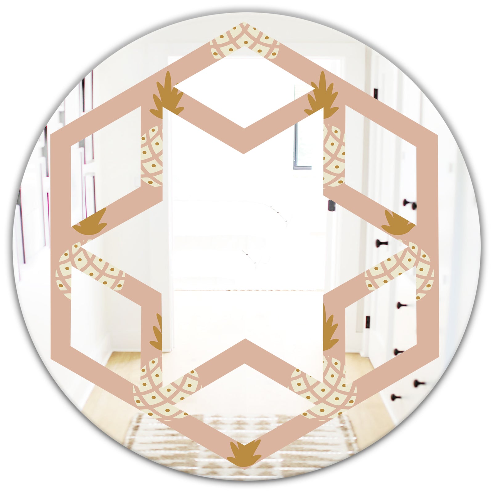 Pineapple Summer Bliss VII - Modern Round or Oval Wall Mirror - Hexagon Star