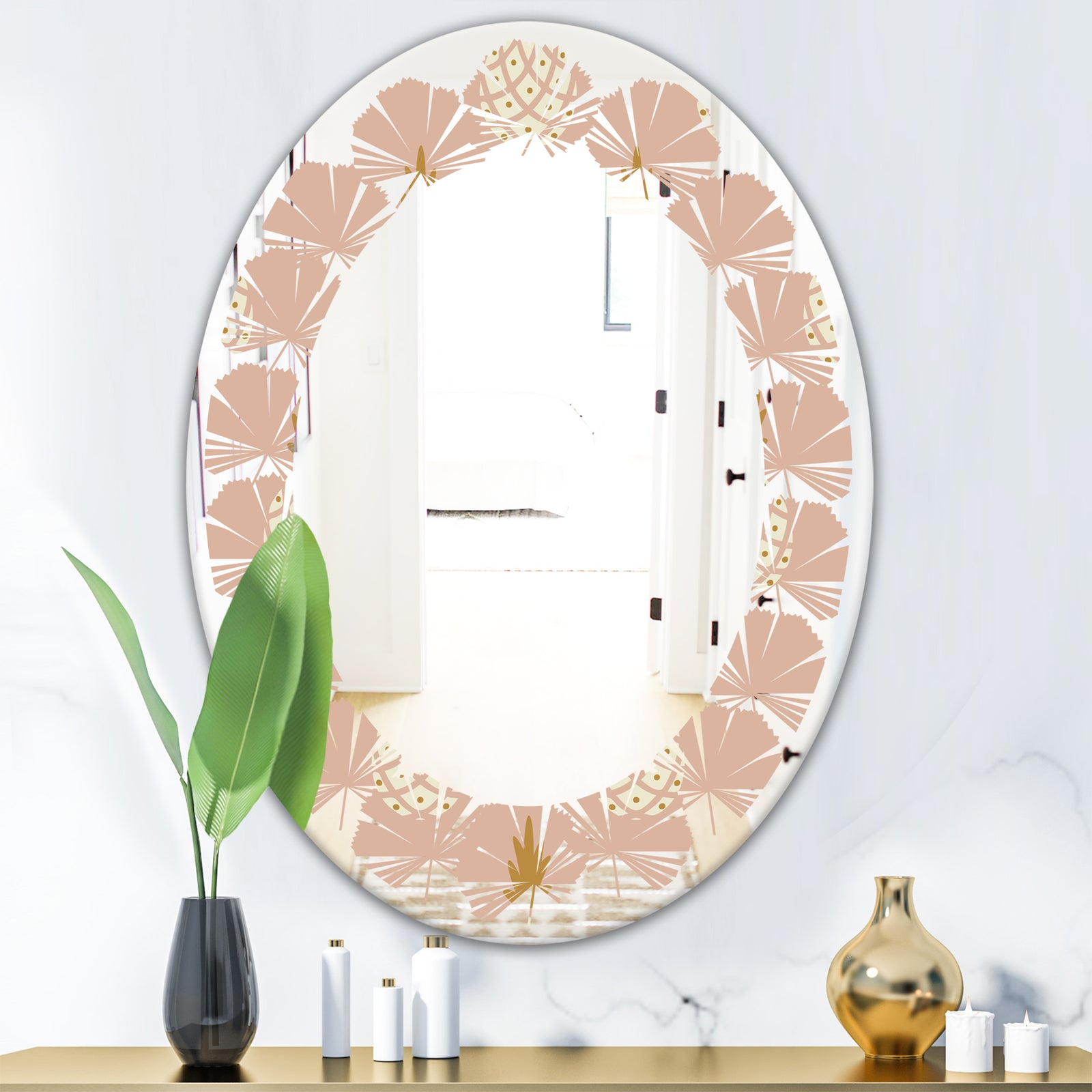 Pineapple Summer Bliss VII - Modern Round or Oval Wall Mirror - Leaves