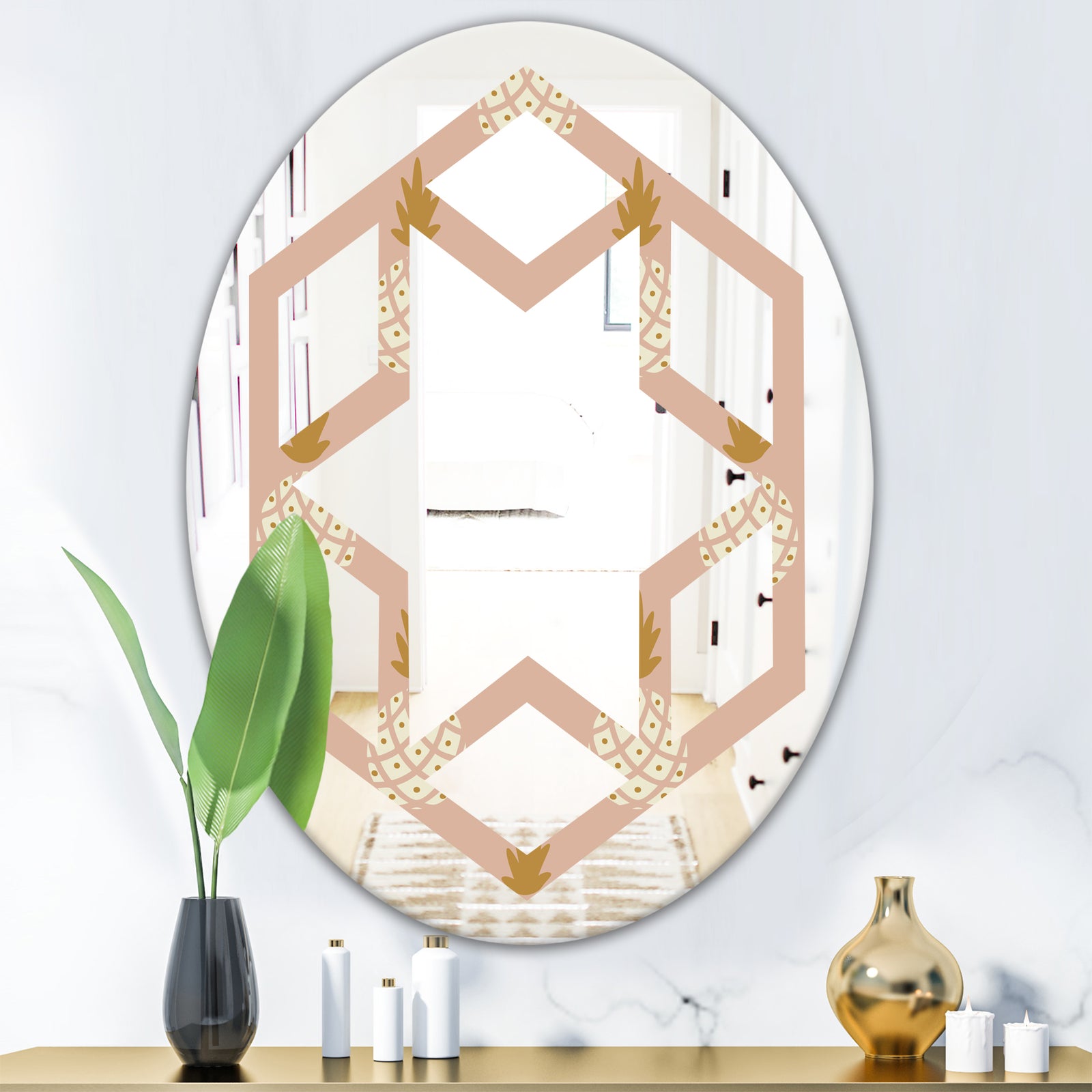 Pineapple Summer Bliss VII - Modern Round or Oval Wall Mirror - Hexagon Star