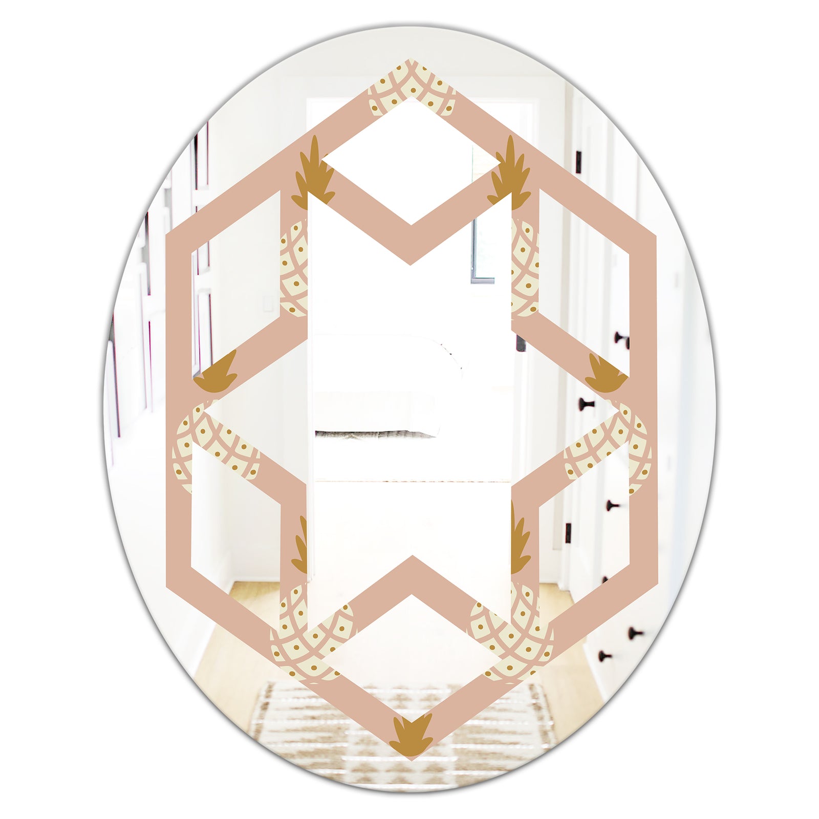 Pineapple Summer Bliss VII - Modern Round or Oval Wall Mirror - Hexagon Star