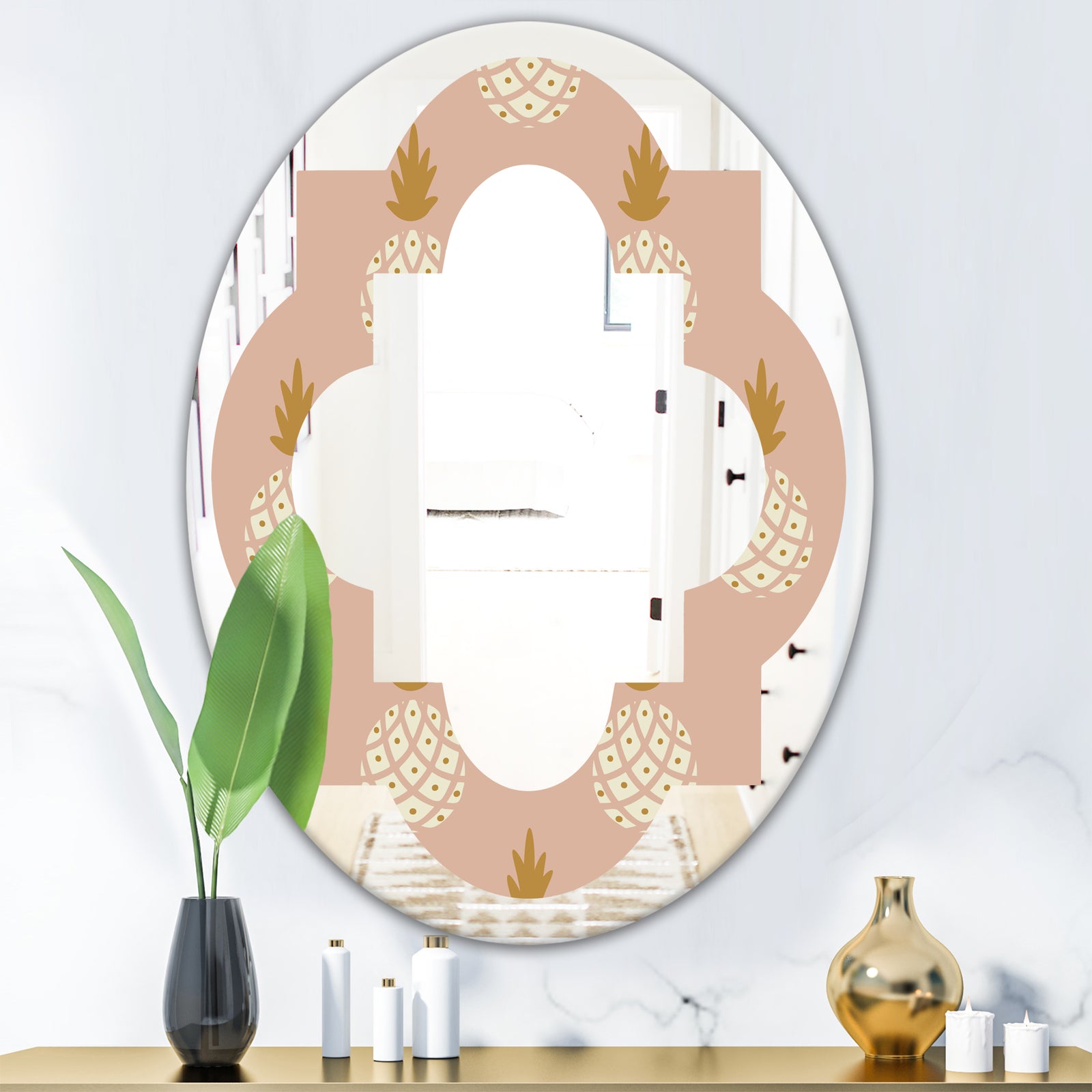 Pineapple Summer Bliss VII - Modern Round or Oval Wall Mirror - Quatrefoil