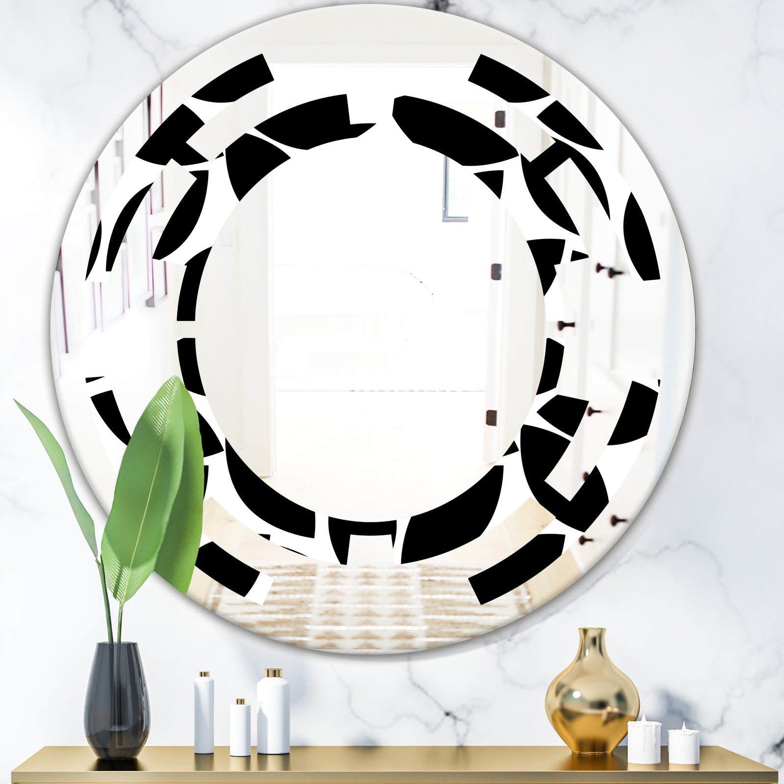 Monochrome Geometric Pattern XII - Modern Round or Oval Wall Mirror - Space