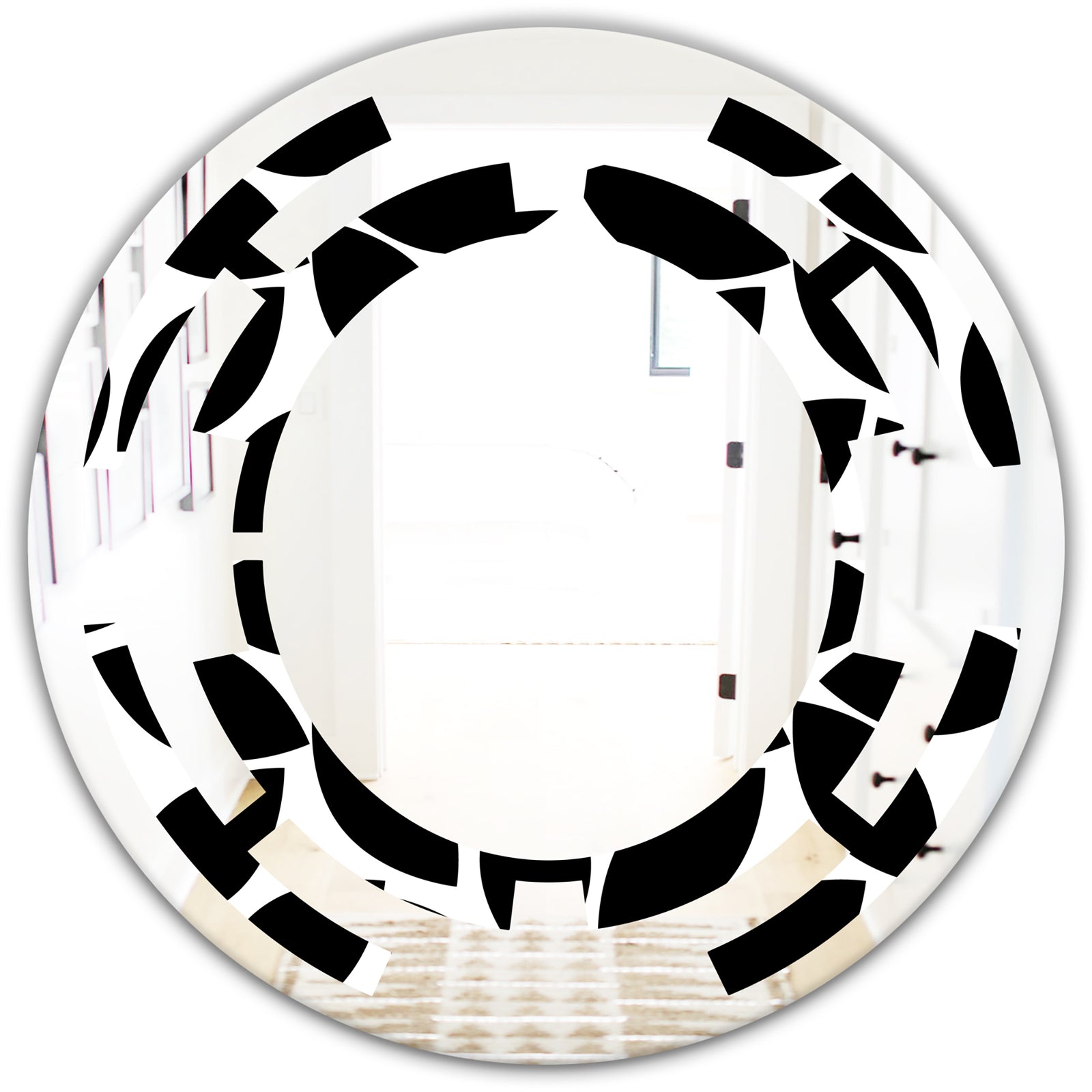 Monochrome Geometric Pattern XII - Modern Round or Oval Wall Mirror - Space
