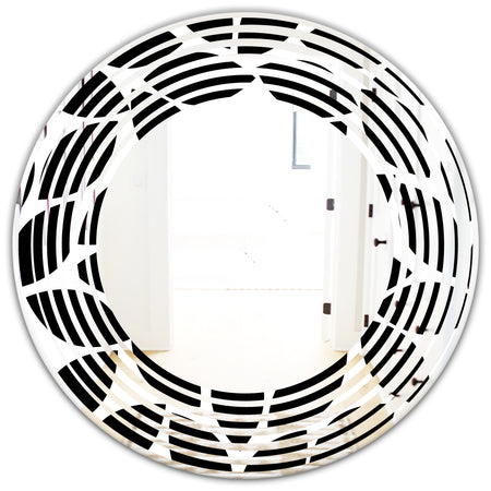 Monochrome Geometric Pattern XII - Modern Round or Oval Wall Mirror - Wave