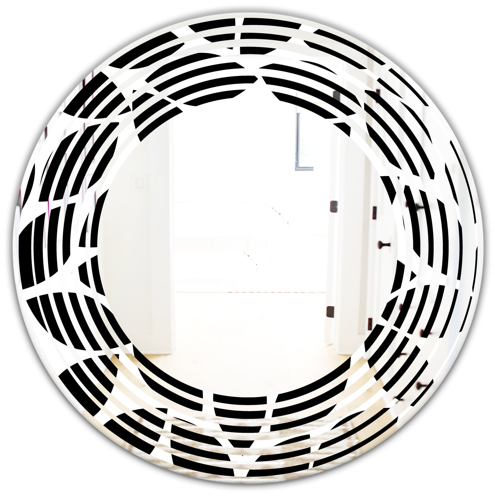 Monochrome Geometric Pattern XII - Modern Round or Oval Wall Mirror - Wave
