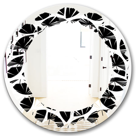Monochrome Geometric Pattern XII - Modern Round or Oval Wall Mirror - Leaves