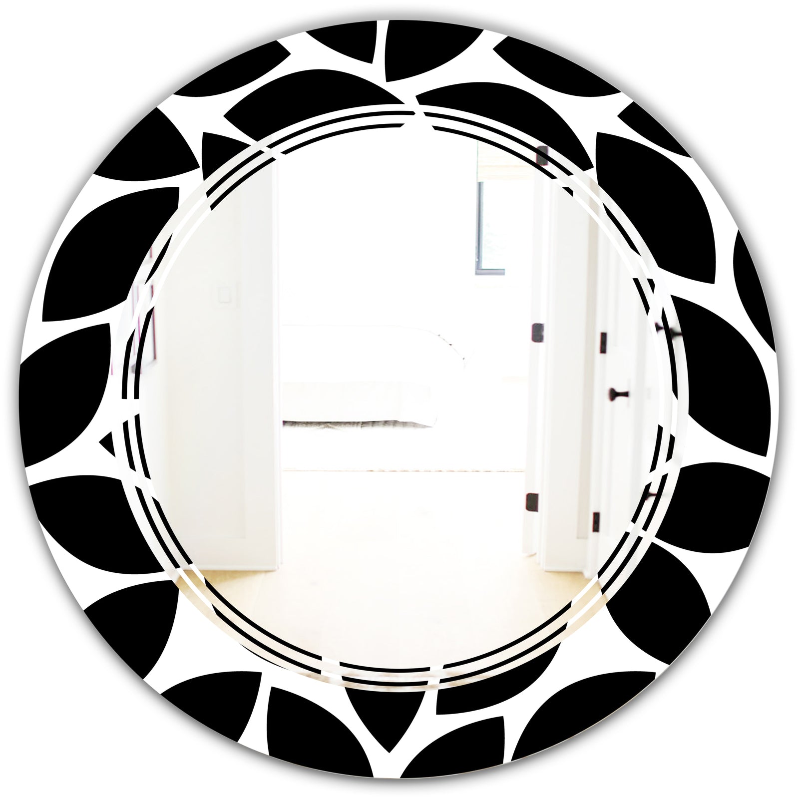 Monochrome Geometric Pattern XII - Modern Round or Oval Wall Mirror - Triple C