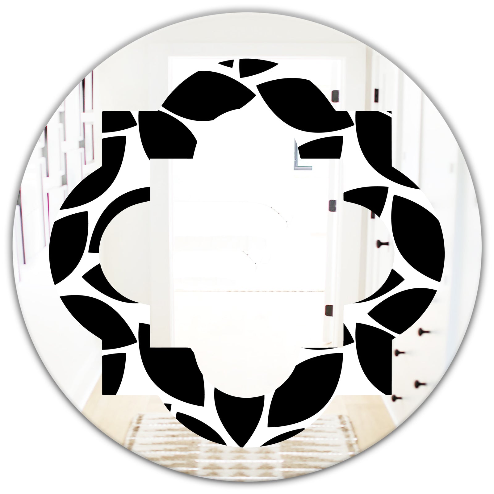 Monochrome Geometric Pattern XII - Modern Round or Oval Wall Mirror - Quatrefoil