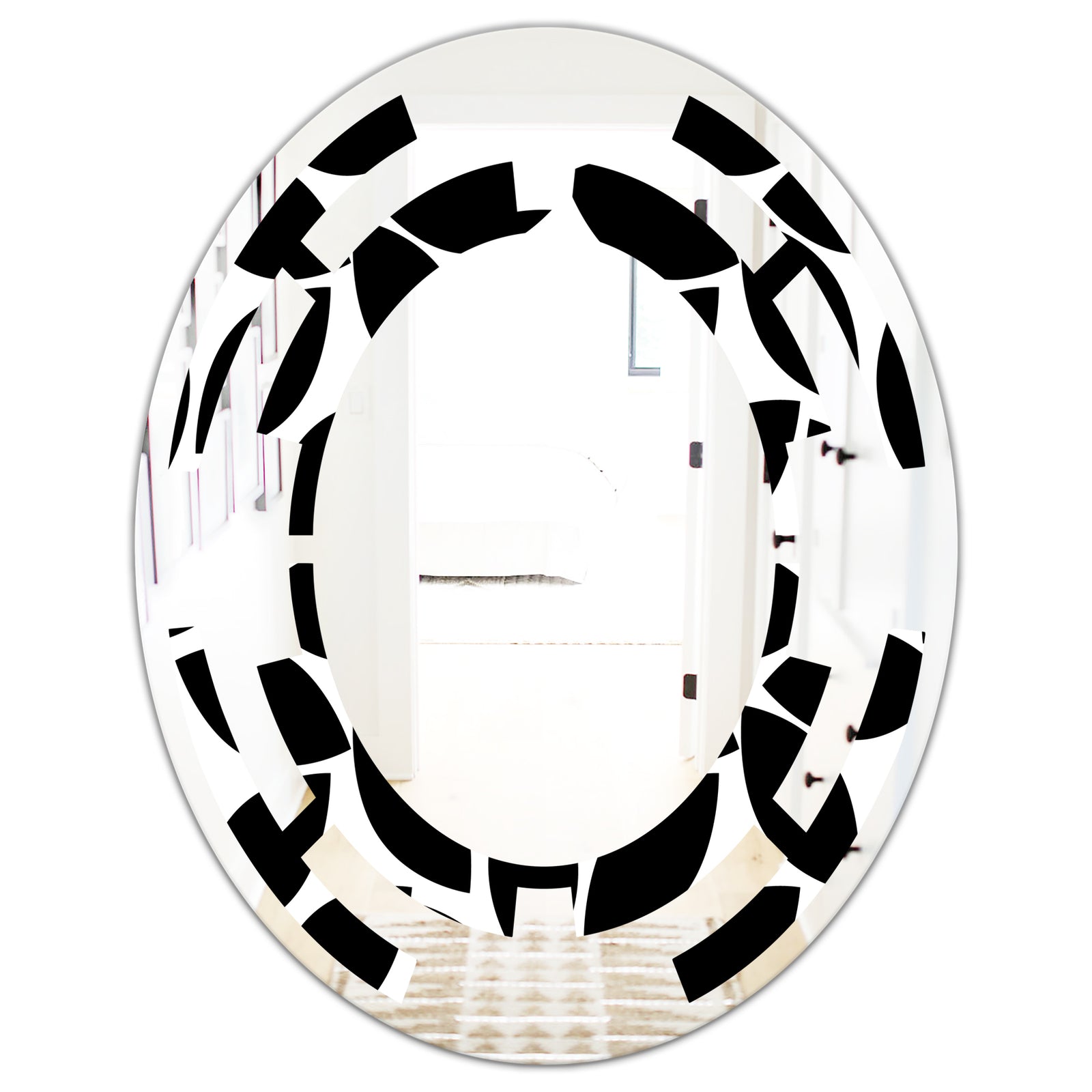Monochrome Geometric Pattern XII - Modern Round or Oval Wall Mirror - Space