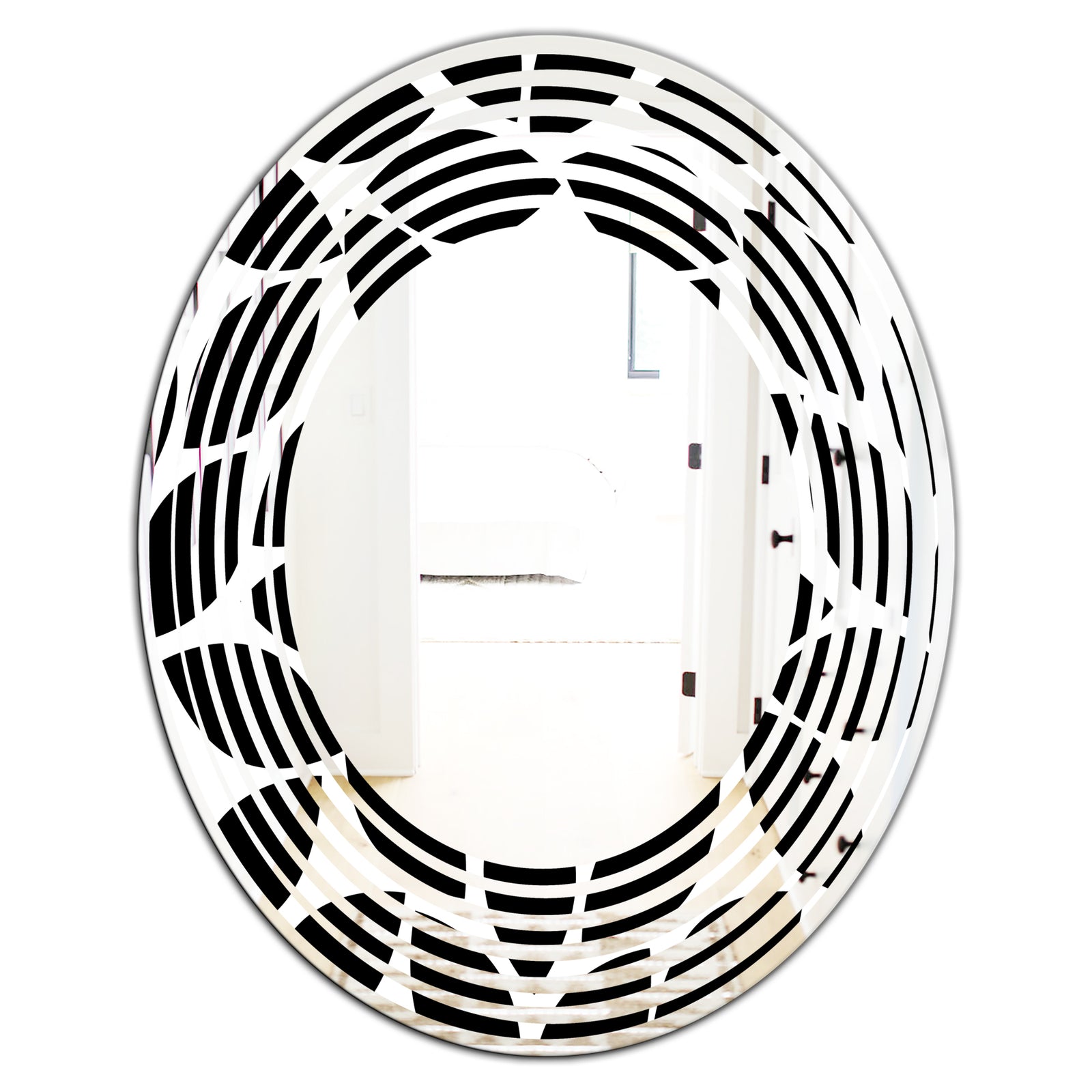 Monochrome Geometric Pattern XII - Modern Round or Oval Wall Mirror - Wave
