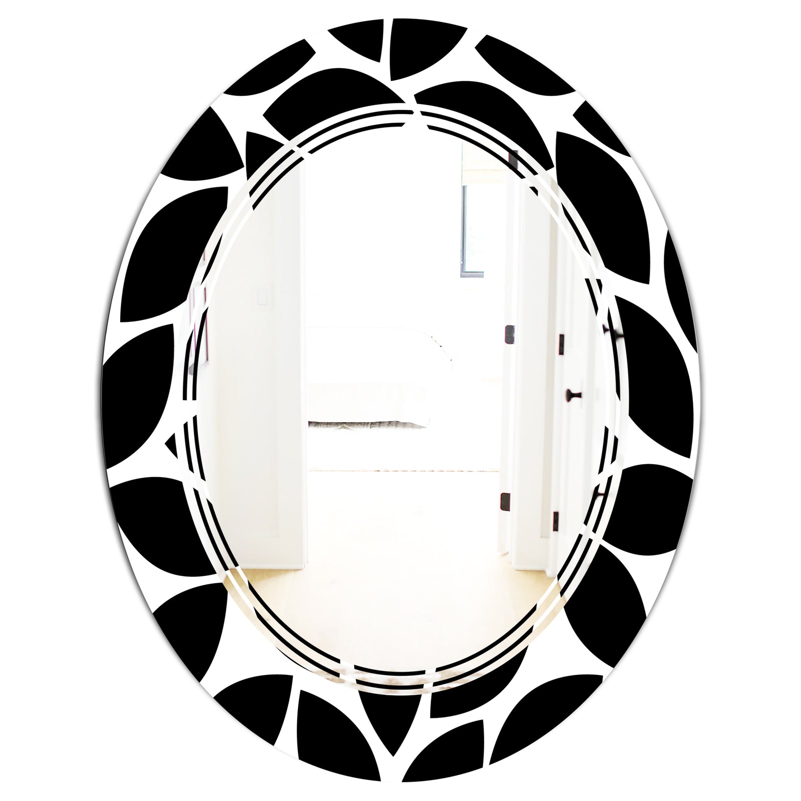 Monochrome Geometric Pattern XII - Modern Round or Oval Wall Mirror - Triple C