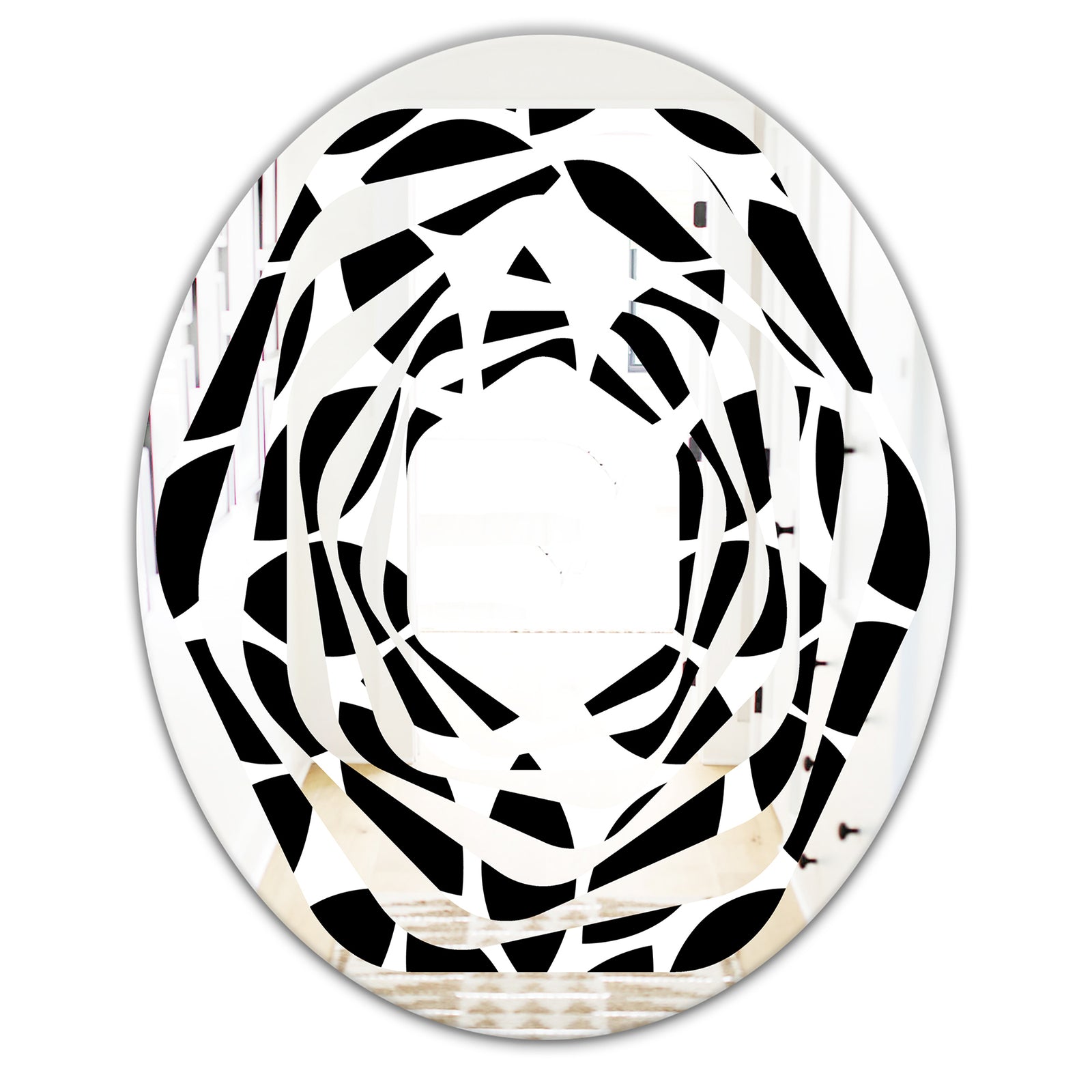 Monochrome Geometric Pattern XII - Modern Round or Oval Wall Mirror - Whirl