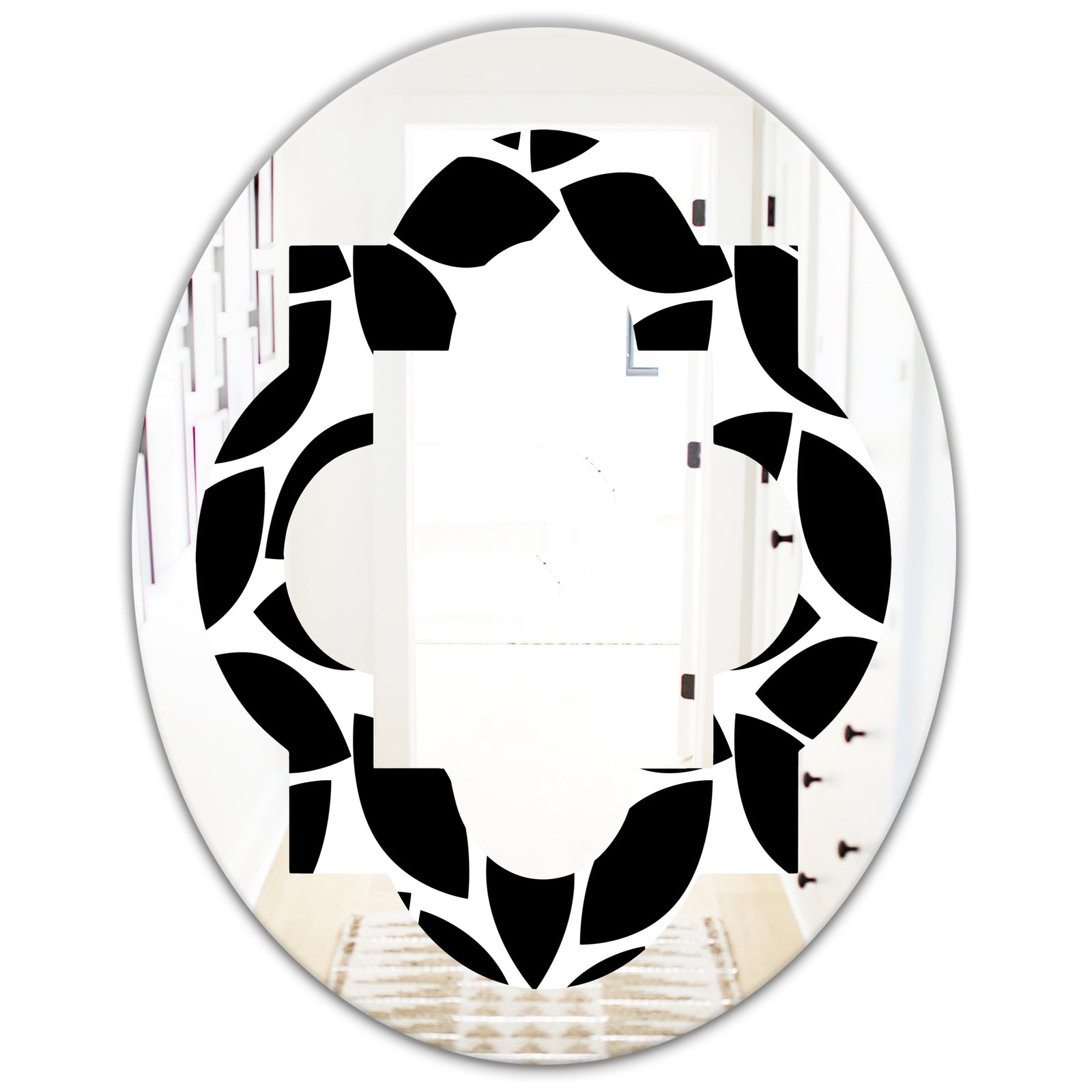 Monochrome Geometric Pattern XII - Modern Round or Oval Wall Mirror - Quatrefoil