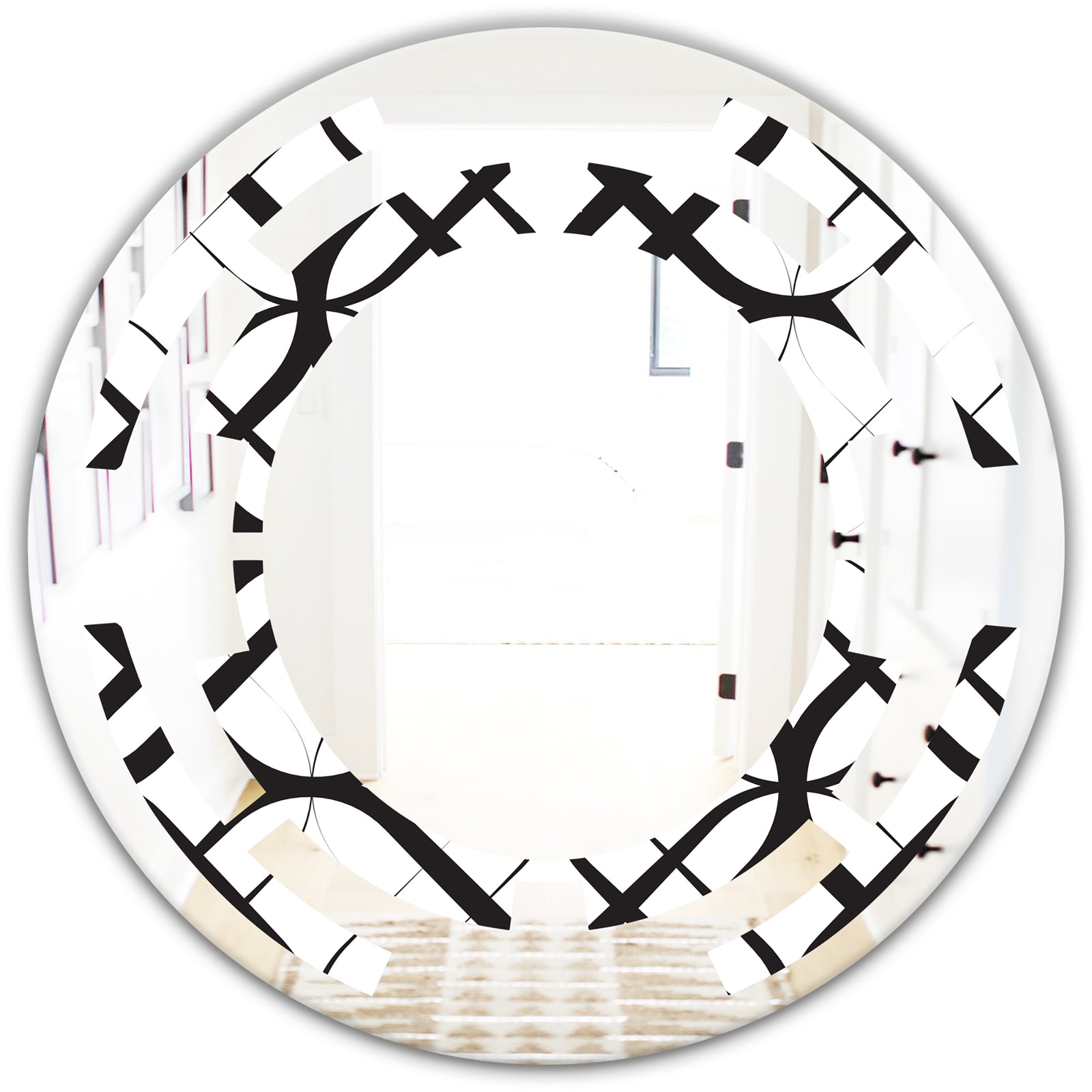 Monochrome Geometric Pattern III - Modern Round or Oval Wall Mirror - Space