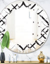 Monochrome Geometric Pattern III - Modern Round or Oval Wall Mirror - Leaves