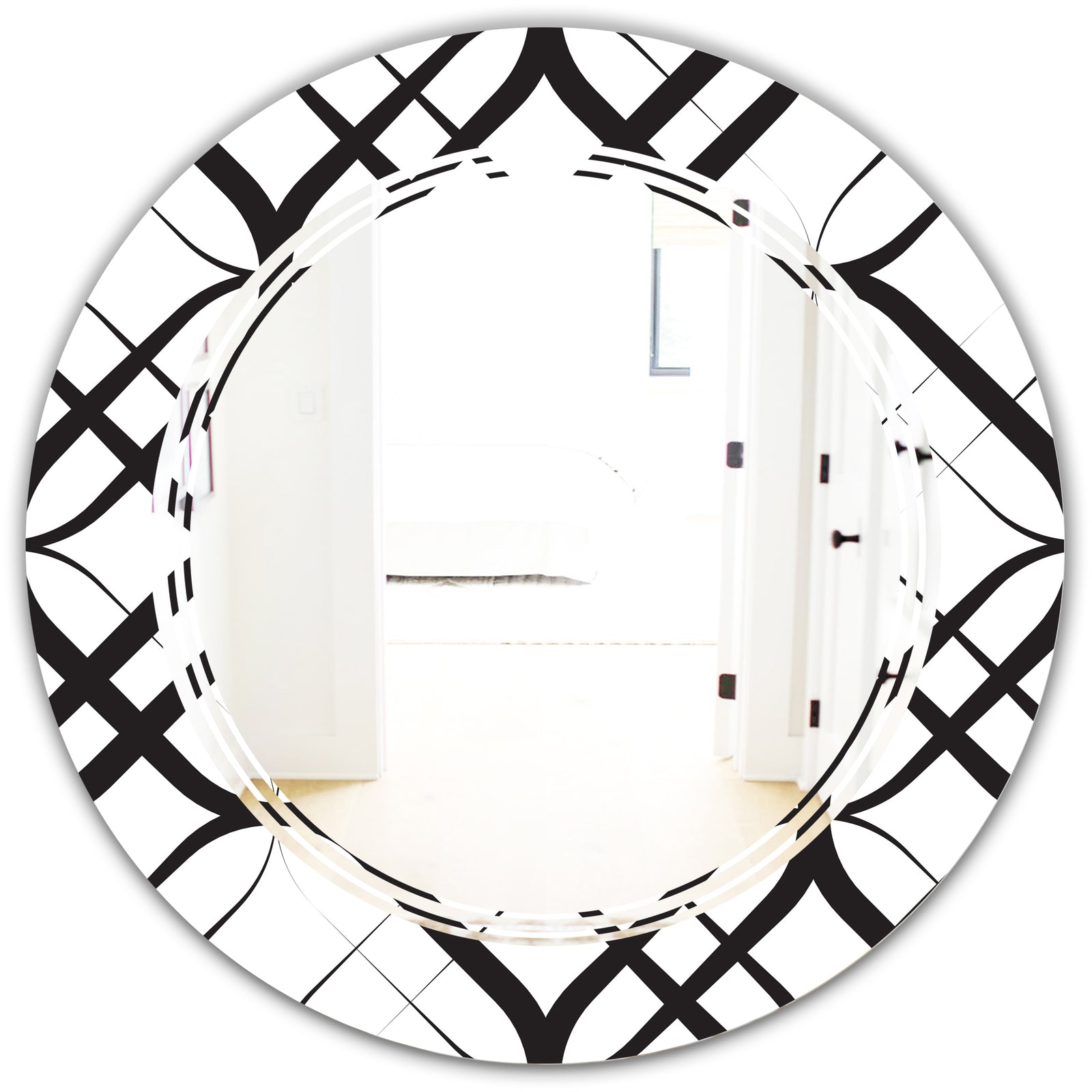 Monochrome Geometric Pattern III - Modern Round or Oval Wall Mirror - Triple C