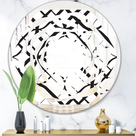 Monochrome Geometric Pattern III - Modern Round or Oval Wall Mirror - Whirl