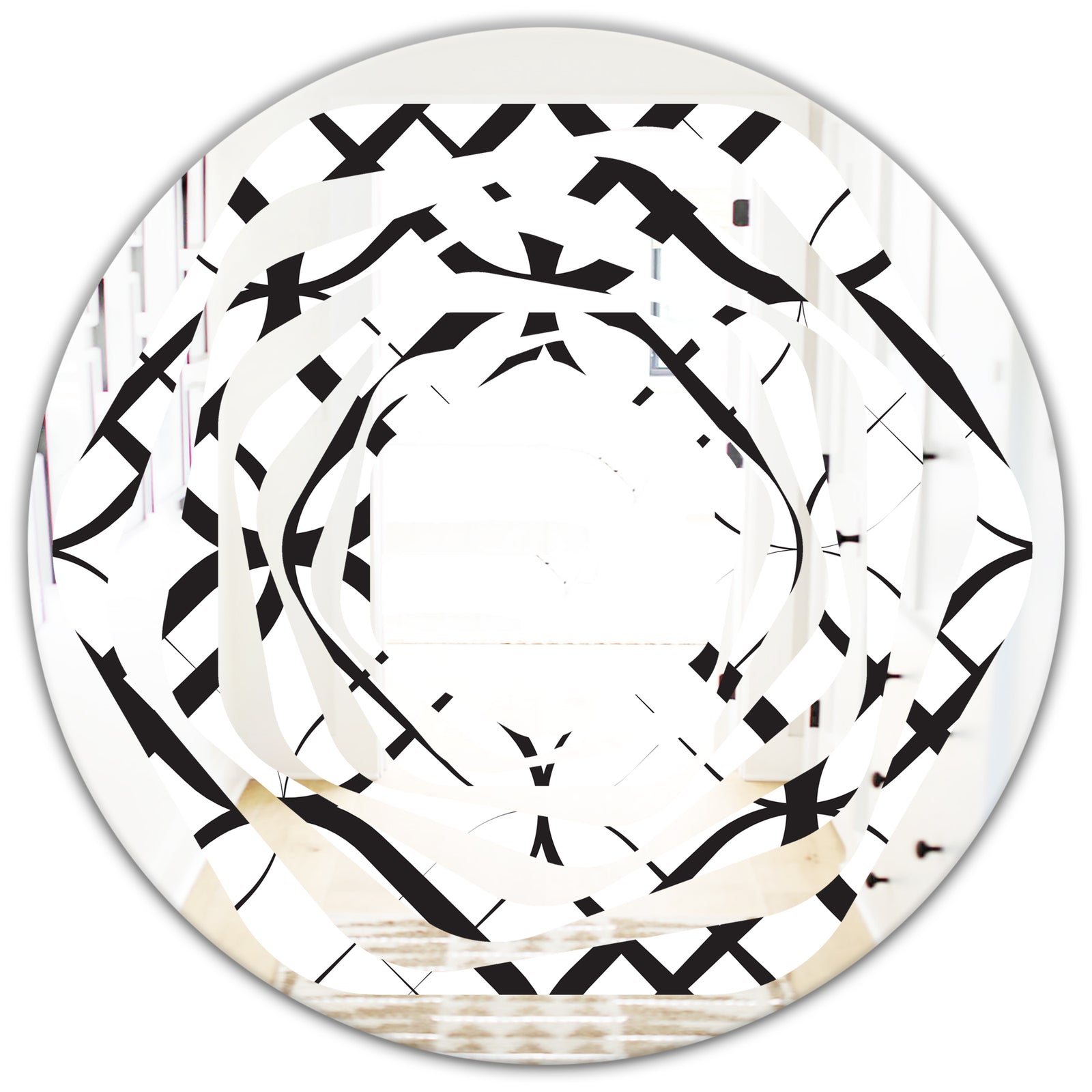 Monochrome Geometric Pattern III - Modern Round or Oval Wall Mirror - Whirl