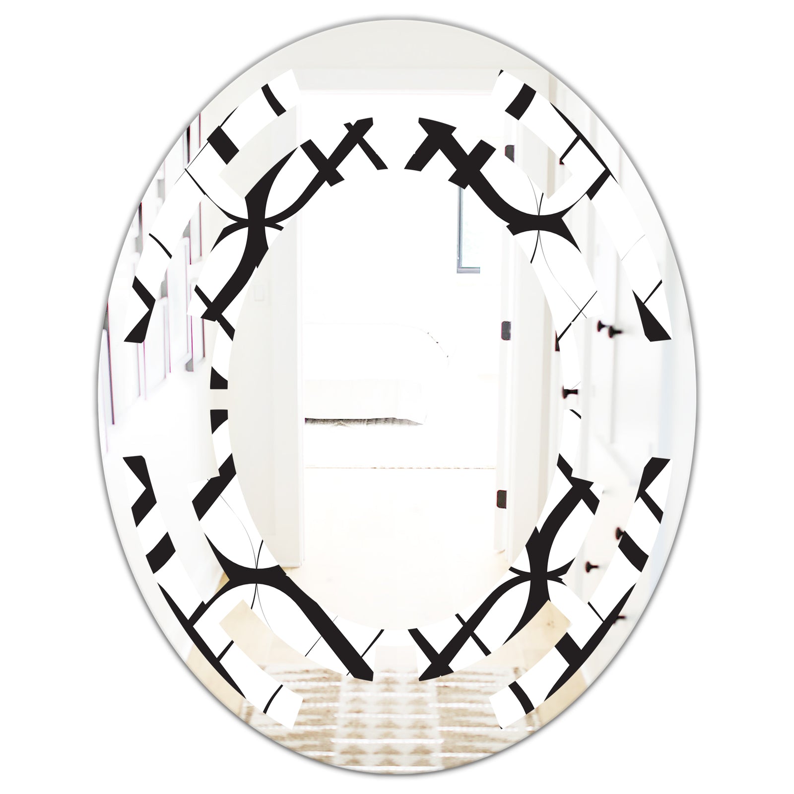 Monochrome Geometric Pattern III - Modern Round or Oval Wall Mirror - Space