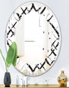 Monochrome Geometric Pattern III - Modern Round or Oval Wall Mirror - Leaves