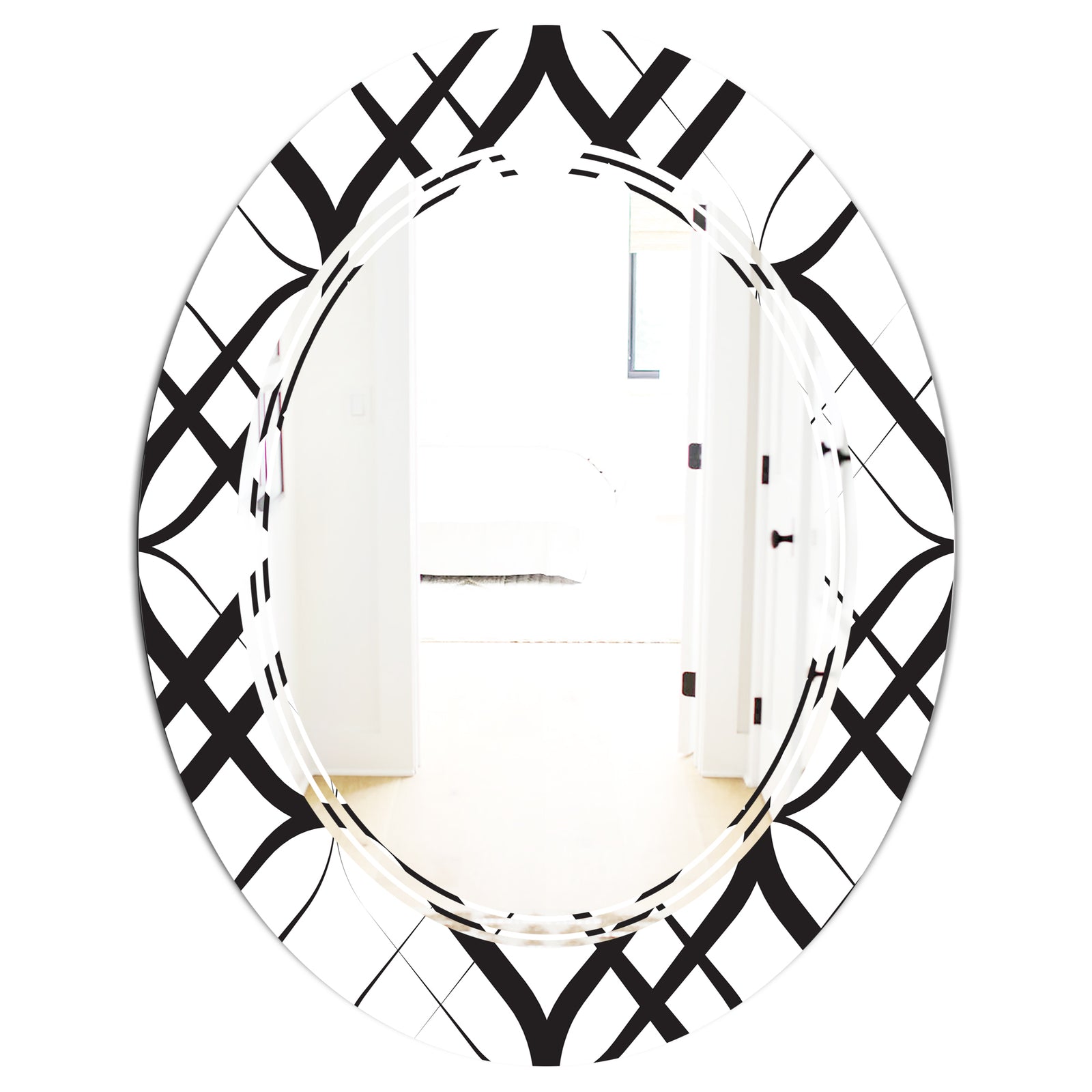 Monochrome Geometric Pattern III - Modern Round or Oval Wall Mirror - Triple C