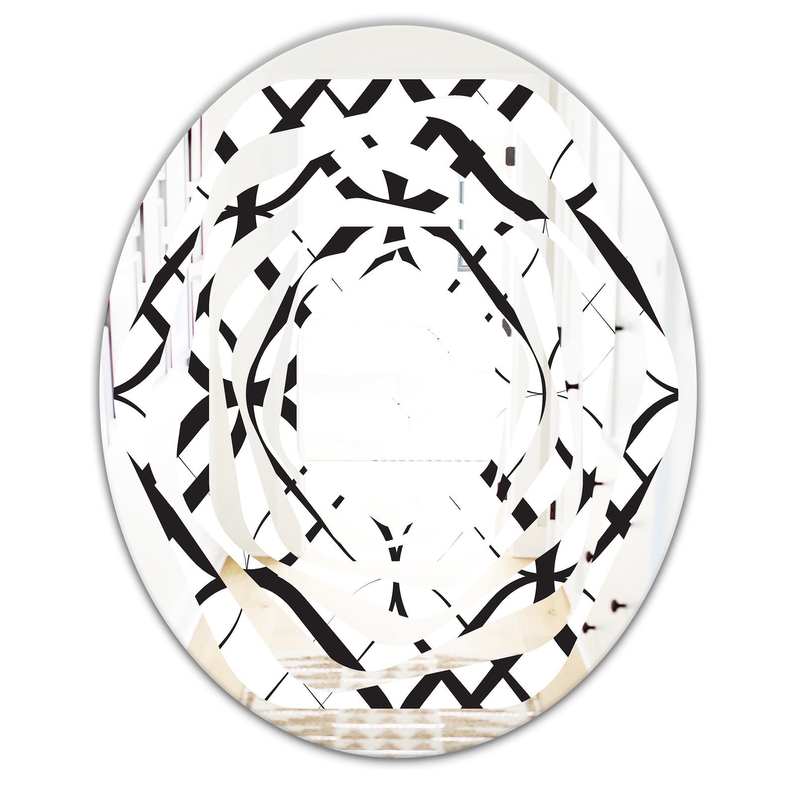 Monochrome Geometric Pattern III - Modern Round or Oval Wall Mirror - Whirl