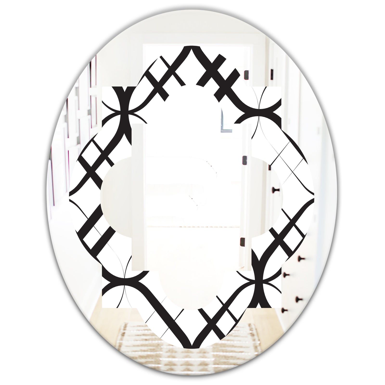Monochrome Geometric Pattern III - Modern Round or Oval Wall Mirror - Quatrefoil