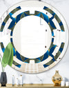 Geometric abstract waves in gold and marine blue - Modern Round or Oval Wall Mirror - Space